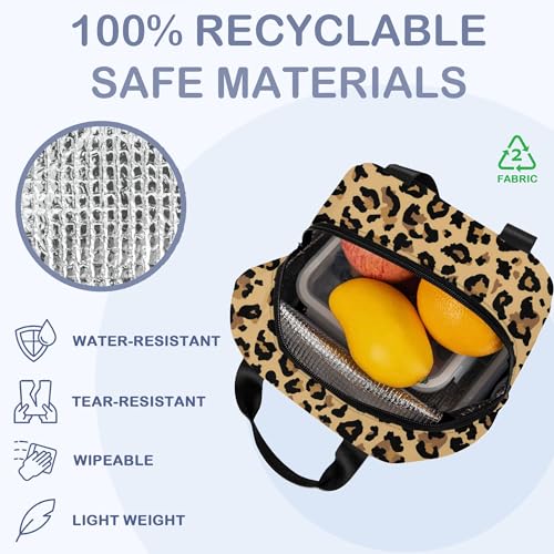 Leopard Print Brown Lunch Box,Insulated Lunch Bag for Girls Boys,Reusable Lunch Box for Kids Adults School Student Work Picnic Travel - color: Leopard Print Brown