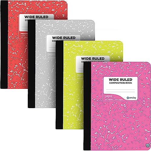 Emraw Composition Notebooks Wide Ruled Paper, Colored Marble Composition Notebook Covers, 100 Sheets (200 pages) Composition Books, Marble Notebooks Wide Ruled, Pink -Red -Grey -Green – by Enday - color: Assorted Colors, size: 4 Pack