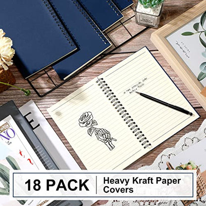Yahenda 18 Pcs Spiral Notebooks Bulk, A5 8.3 x 5.5 Inch College Ruled Lined Notebooks, 100 Pages Soft Cover Journals for Students Classroom Office Back to School Supplies (Deep Blue) - color: Dark Blue