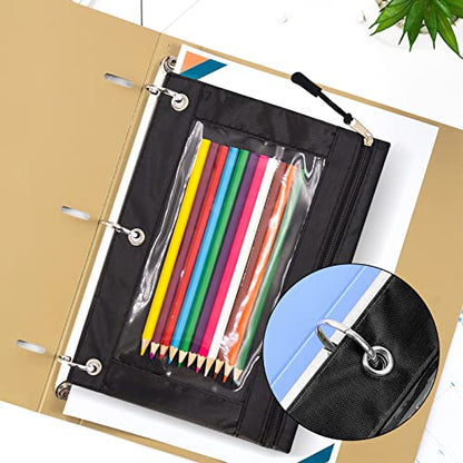 Pencil Pouch for 3 Ring Binder, Large Pencil Case with Clear Window, Metal Zipper Binder Pencil Pouches Fit Standard Binders, Durable Organizer for Office School Supplies Black 5 Pack - color: Black