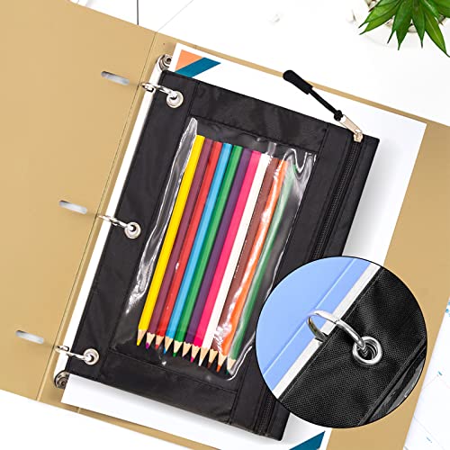 Pencil Pouch for 3 Ring Binder, Large Pencil Case with Clear Window, Metal Zipper Binder Pencil Pouches Fit Standard Binders, Durable Organizer for Office School Supplies Black 5 Pack - color: Black