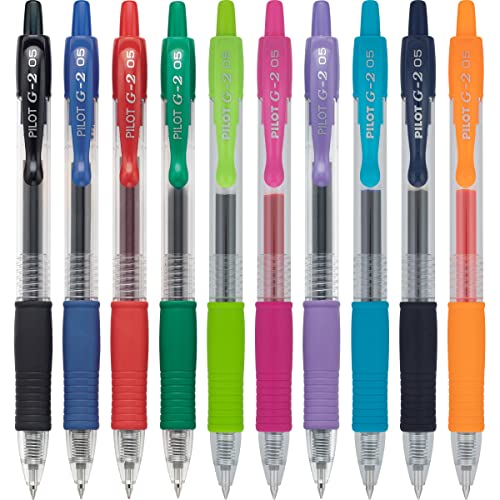 Pilot G2 Premium Retractable Gel-Ink Rolling Ball Pens, Extra Fine Point (0.5mm), Assorted, 10/Pk (14168)