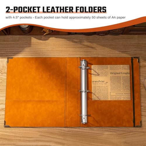 Ovesmusl 2 Pack Leather D Ring Binder Fits 8.5"x11" Letter Size Paper, 1.5 Inch D-Ring Binders Holds 400 Sheets, Notepad Paper Cover Loose Leaf Organizer with Inner Pockets, Brown Tree - color: Brown, size: 1.5 inch, style: 2 Pack