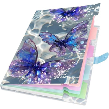 Cute Expanding File Folder - 5 Pockets Accordion Document Organizer, Waterproof Poly Plastic, A4/Letter Size for School Office Home - Butterfly Purple - style: Butterfly Purple