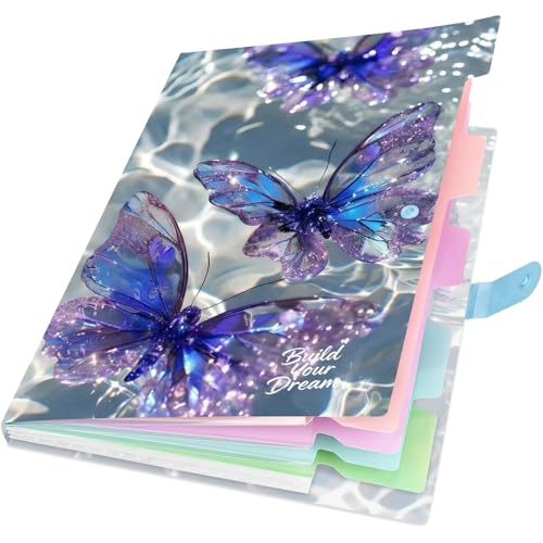 Cute Expanding File Folder - 5 Pockets Accordion Document Organizer, Waterproof Poly Plastic, A4/Letter Size for School Office Home - Butterfly Purple - style: Butterfly Purple