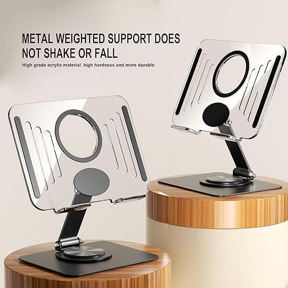 Adjustable Transparent Tablet Stand,360° Rotating Desktop Holder with Foldable Arm,Ergonomic Tablet Mount for Desk,Black/White/Pink/Green Randomly Shipped
