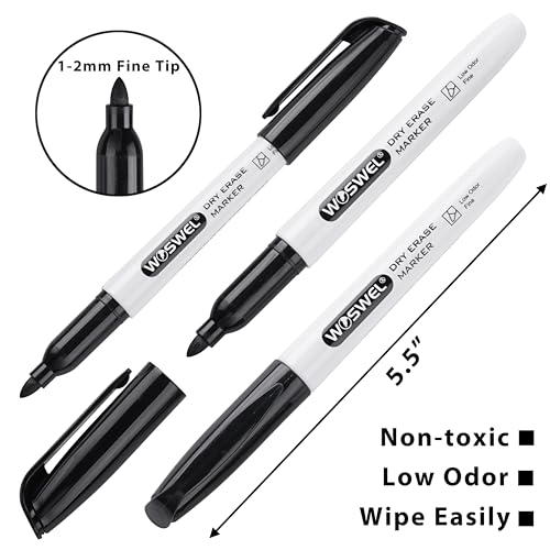 WOSWEL Dry Erase Markers Bulk, 76 Pack Black Fine Tip Whiteboard Markers, Fine Point, Low Odor Dry Erase Markers for School Office Home, Non-Toxic Easy Clean