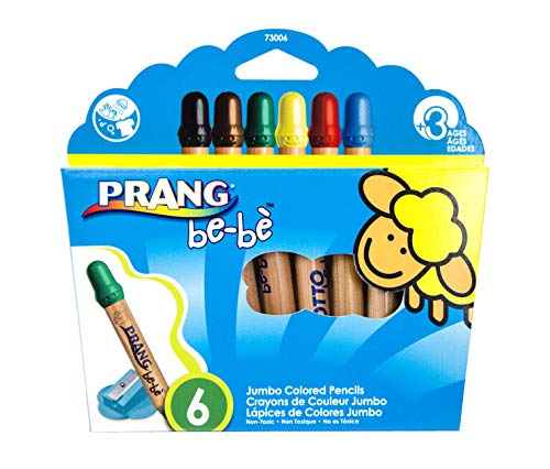 PRANG be-be Jumbo Colored Pencils for Small Children, Washable, Includes Sharpener, Assorted Colors, 6-Pack (73006) - size: 6 Count (Pack of 1), style: Jumbo Colored Pencils