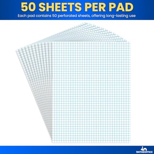 1InTheOffice Graph Paper Pad, Quadrille-Rule Glue Top Pads, Quadrille Rule (4 sq/in) White 8.5 x 11, 50 Sheets, 24 pack