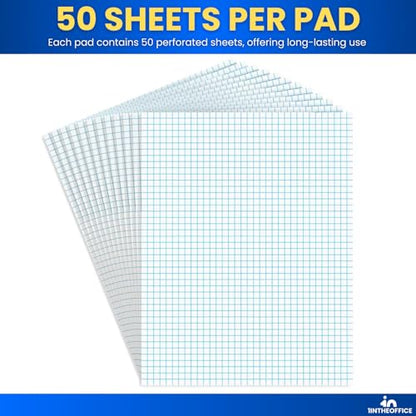 1InTheOffice Graph Paper Pad, Quadrille-Rule Glue Top Pads, Quadrille Rule (4 sq/in) White 8.5 x 11, 50 Sheets, 24 pack
