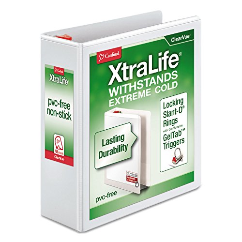 Cardinal 3 Ring Binder, 1.5 Inch Heavy Duty XtraLife Binder, Locking Slant-D Rings, Crack-Resistant Cover & Spine, ClearVue Covers, Holds 375 Sheets, PVC-Free, White (26310) - color: White, size: 1.5-Inch