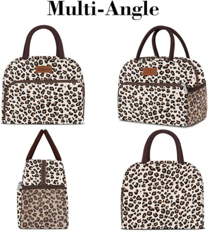 Coobiiya Lunch Box for Women, Reusable Cute Insulated Lunch bag Tote Bags | Large Capacity Cooler Thermal Leakproof for Work Travel Picnic - color: Leopard