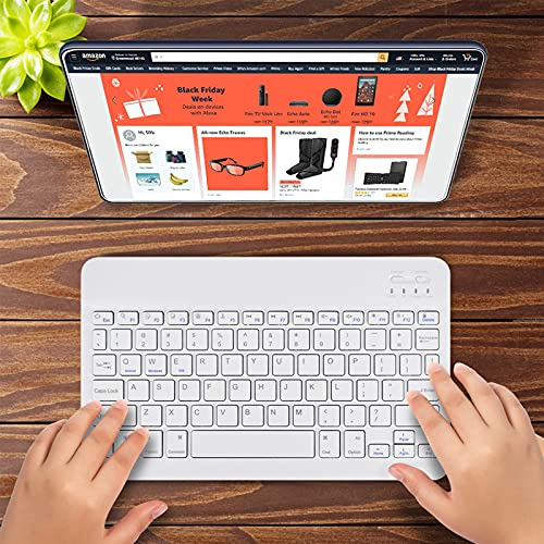 DETUOSI Universal 10 inch Wireless Keyboard, (0.23 inch) Ultrathin Slim Lightweight Travel Portable, 10.1" Multi-Device Wireless Keyboard for iOS/Android/Windows Tablet, Computer, Smart Phone #White - color: White