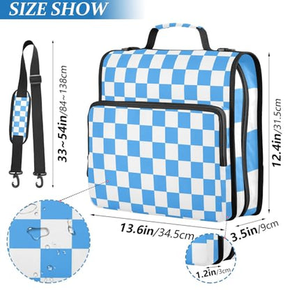 Checkered Blue Zipper Binder 3 Ring 1.5 Inch School Binder Organizer with Shoulder Strap Handle File Folder Pockets Large Capacity Students Girl Boy Men Office Work - color: Checkered Blue
