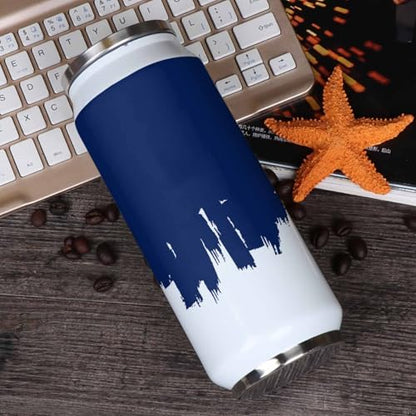 T&H XHome Abstract Graffiti Art 14oz Stainless Steel Tumbler with Lid & Straw-Double Wall Vacuum Insulated Travel Mug Modern Navy Blue White Painting Water Bottle Coffee Beverage Drinks Cup - size: 14 Ounces