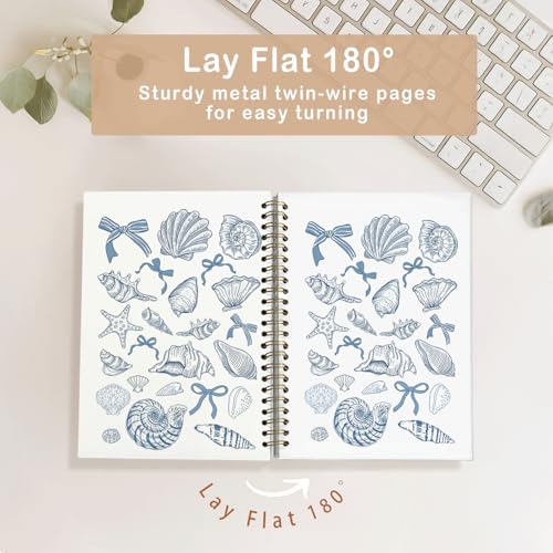 Blue Bow Beachy Spiral Notebook for Girls Women,Blue School Supplies | Blue Coquette Beach Seashell Spiral Notepad A5, Ocean Vibes Writing Journal for Teens 5.5x8.3 - color: Coastal shell bows