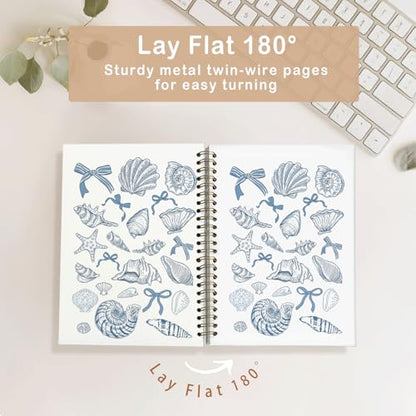 Blue Bow Beachy Spiral Notebook for Girls Women,Blue School Supplies | Blue Coquette Beach Seashell Spiral Notepad A5, Ocean Vibes Writing Journal for Teens 5.5x8.3 - color: Coastal shell bows