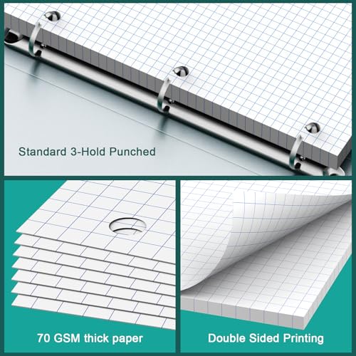Loose Leaf Graph Paper Notebook 8 X 10.5, 120 Sheets Graphing Paper Note pads，3 Hole Punched，4x4 Quad Ruled Grid Writing Pads, 10-1/2" X 8 Binder Filler Paper For, Engineering, Office, School - style: White-4x4 Graph-1 Pack