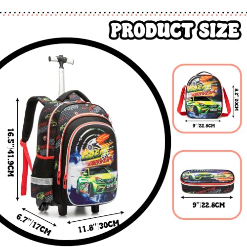 Meetbelify Rolling Backpack for Boys Backpacks with Wheels for Elementary Preschool Students 3 in 1 Kids Rolling Backpacks with Lunch Box Pencil Case Travel Luggage for Boys Age 8-10 - color: 02 Car