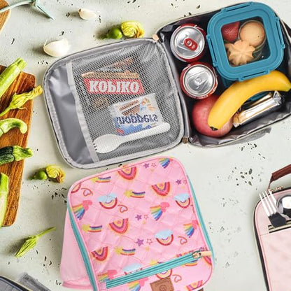 Genteen Kids Lunch Box Insulated Soft Mini Cooler with Bottle Holder, Lightweight Reusable Easy-Clean Lunch bag for Girls, Boys Back to School-Rainbow - color: Rainbow