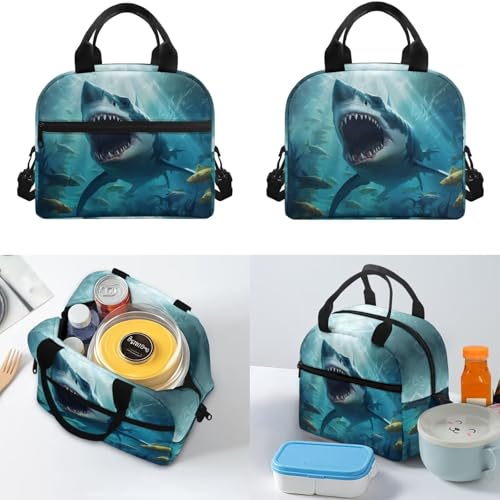 Cool Shark Backpack for Boys Girls Kids Backpack with Lunch Box Water Bottle Carrier and Cute Pencil Case 4PCS Set Bookbag with Front Pocket for School 17 inch Large School Bag Graduation - color: Cool Shark