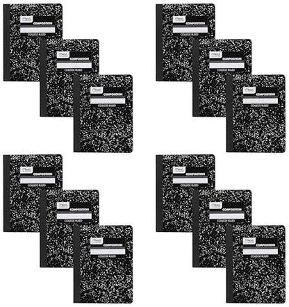Mead Composition Notebook, 12 Pack, College Ruled Paper, 7-1/2" x 9-3/4", 100 Sheets per Comp Book, Black Marble (38111) - color: Black, size: Pack of 4