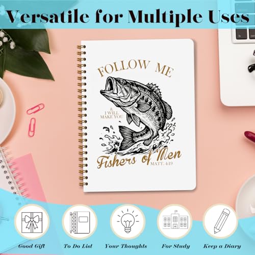 NISTOMISU Retro Fish Christian Notebook, Bible Journal for Men, Matthew 4:19 Bible Verse Journal, Religious Scripture Spiral Notebook for Note Taking, Christian Gifts for Women Men, 5.8x8.3 Inch - color: Fishers of Men