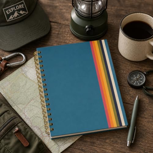 Pearhead Retro Stripe Spiral Notebook, Color Block Hardcover – 100 GSM Thick Lined Pages, Lay Flat Gold Double-Coil Binding, Tear-Away Perforations, Bold 70s Aesthetic Stationery Gift, 8x10.5 - color: Retro Stripes Spiral Notebook
