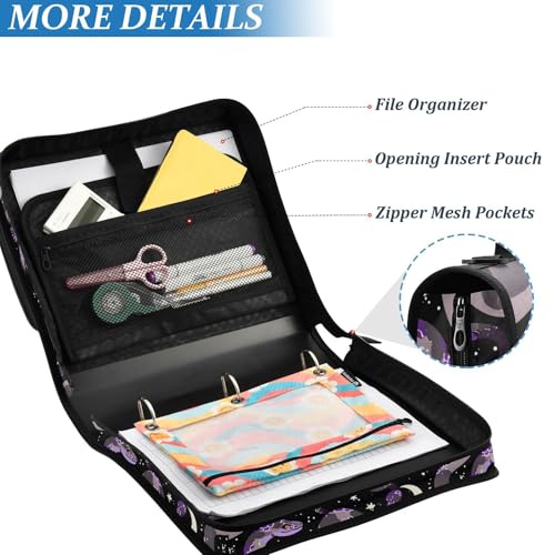 3 Ring Zipper Binder Purple Grey Snake Binders Bag with Shoulder Strap 500 Sheets Paper Organizer Trapper Keeper Documents Storage File Folder for School Office - color: A2801