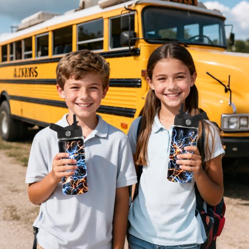 Hiboss Lightning Water Bottle for Boys, 16oz Kids Stainless Steel Insulated Water Bottle with Straw Lid, Lightning Cup Tumbler Gifts for School, Sport, Travel - color: Lightning