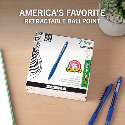 Zebra Pen Z-Grip Retractable Ballpoint Pen, Smooth-Flowing Blue Ink, 1.0mm Medium Point, School & Office Supplies, Ideal for Note-Taking, Journal and Planner Use, 48-Pack (22248) - color: Blue F