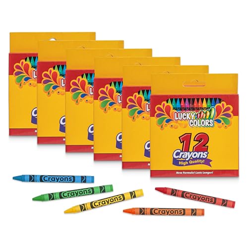 Crayons 12 Colors of 6-Pack (72 Crayons) for Coloring Books Individually Wrapped, Art Supplies for Coloring - color: Red, orange, yellow, dark green, green, dark blue, sky blue, purple, brown, black, white, gray