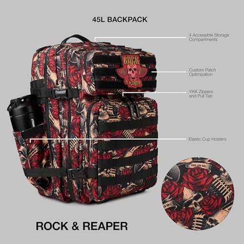 WOLFpak 45L Athletic Gym Backpack - Durable 1000D Waterproof Oxford Material with MOLLE Webbing, Laptop Pocket - color: Rock & Reaper