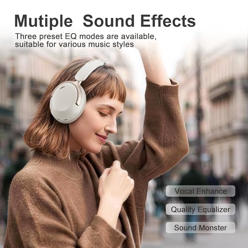 LORELEI Q30 Bluetooth Headphones Over Ear,60H Playtime & 3 EQ Music Modes,BT6.0 Headphones Wireless with Mic,Foldable Lightweight Headsets,HiFi Stereo Deep Bass for Home Travel iPad Tablet-Beige White - color: Beige White