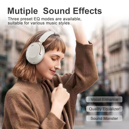 LORELEI Q30 Bluetooth Headphones Over Ear,60H Playtime & 3 EQ Music Modes,BT6.0 Headphones Wireless with Mic,Foldable Lightweight Headsets,HiFi Stereo Deep Bass for Home Travel iPad Tablet-Beige White - color: Beige White
