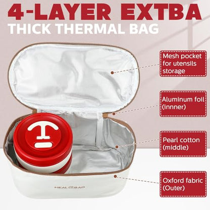 Dandat 4 Pcs Insulated Lunch Container, Portable Bento Box, Stainless Steel Lunch Box, Round Stackable Leakproof Thermal Food Container for Adult Men Women with Insulated Bag, 74 oz(Red) - color: Red