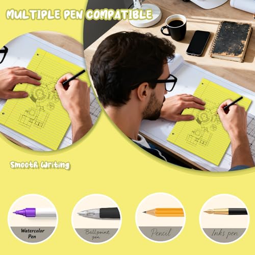 Yellow Loose Leaf Paper 8 x 10.5, 120 Sheets Lined Paper College Ruled Paper, 3 Hole Punched Notebook Paper College Ruled, 3 Ring Binder Paper 8 x 10.5, Filler Paper College Ruled for Office, School - color: Yellow-120 Pcs