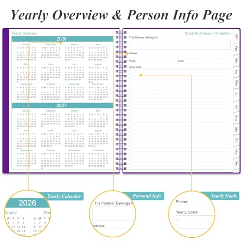 Daily Planner 2026 Full Page Per Day- 2026 Daily & Monthly Planner from January 2026 to December 2026, Day Planner 2026 with 12 Months Tabs, 8.5" x 11", Purple - color: Purple, size: 8.5" x 11"