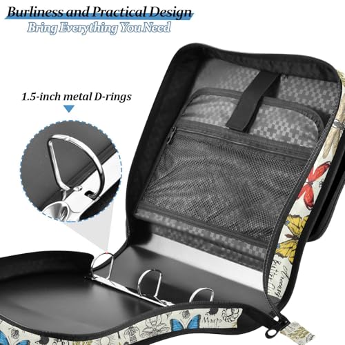 Personalized Butterfly 3 D-Ring Binder Bag Zipper Organizer | Multi-Pocket with Handle and Detachable Shoulder Strap Holds 500 Sheets for School Office Supplies - color: Dhb-103