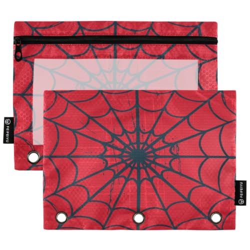 Gredecor 3 Ring Binder Pencil Pouch, Grunge Black Spider Web Zippered Pen Case Pouches with Clear Window, 2 Pack Stylish Office & School Supplie - color: Grunge Black Spider Web
