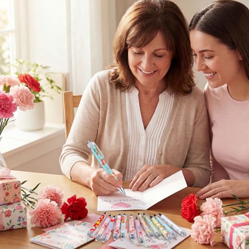 Cholemy 48 Pcs Mother's Day Ballpoint Pens Bulk Flower Happy Mother's Day Writing Pens Best Mom Ever Black Gel Ink for Women Mom Birthday Gifts Office Party Supplies Favors - style: Mother's Day