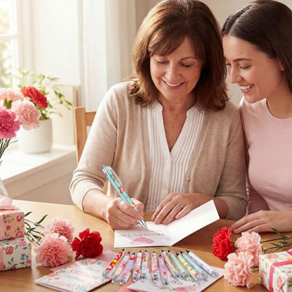 Cholemy 48 Pcs Mother's Day Ballpoint Pens Bulk Flower Happy Mother's Day Writing Pens Best Mom Ever Black Gel Ink for Women Mom Birthday Gifts Office Party Supplies Favors - style: Mother's Day