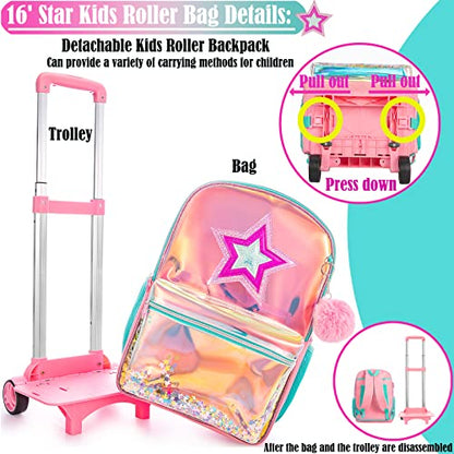 School Kids Rolling Backpack for Girls With Wheels Trolley Wheeled Backpacks Travel Bags 3PCS With Lunch Box Kids Rolling Suitcase Pink - color: Magic Color-1216-2
