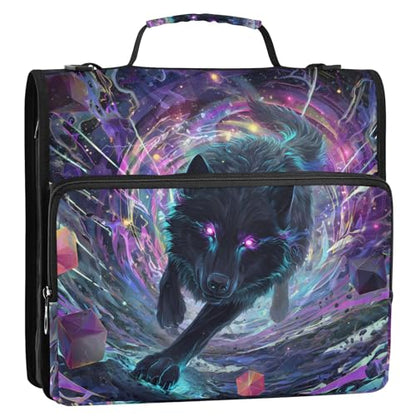 Black Wolf Purple Eyes Galaxy Zipper Binder Bag 3 Ring Binder with Shoulder Strap Zip Up 500 Sheets Capacity Multi Pockets for School Office Supplies - color: Multi3953, size: Fit 500 Sheets