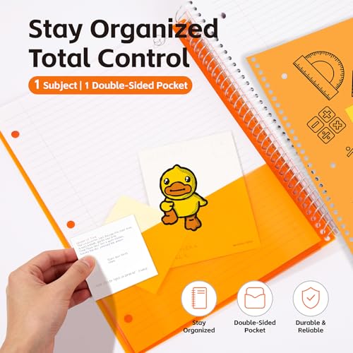 Comix 6-Pack 1 Subject Notebook with Plastic Cover, 70 Sheets 8.5" x 11" College Ruled Notebook with 1 Divider for Office/School/Home (Black,Blue,White,Green,Pink,Orange) - color: Black, Blue, White, Green, Pink, Orange