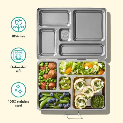 PlanetBox Rover Stainless Steel Bento Box Style Lunch Box for Kids with 5 Compartments – Durable, Dishwasher Safe and BPA-Free Food Container - size: 5 Compartments