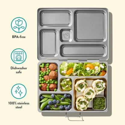 PlanetBox Rover Stainless Steel Bento Box Style Lunch Box for Kids with 5 Compartments – Durable, Dishwasher Safe and BPA-Free Food Container - size: 5 Compartments