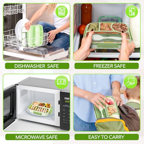 EASYFUN Bento Box Adult, Lunch Box, 4-Compartment Lunch Containers, Drop-Proof, Dishwasher Safe & Made with BPA-Free Materials (Green) - color: Green