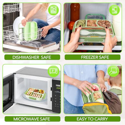 EASYFUN Bento Box Adult, Lunch Box, 4-Compartment Lunch Containers, Drop-Proof, Dishwasher Safe & Made with BPA-Free Materials (Green) - color: Green