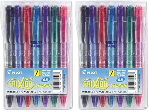 PILOT FriXion Clicker Erasable, Refillable & Retractable Gel Ink Pens Extra Fine Point 0.5mm, Erasable Pens, Multicolor Inks, 14-Pack - color: Multicolor, size: 7 Count (Pack of 2)